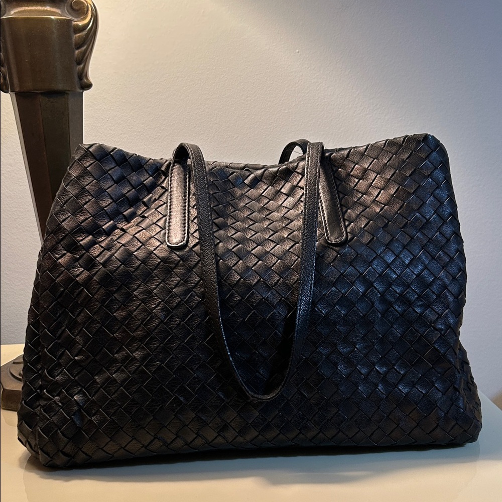 Chic Black Woven Tote Bag